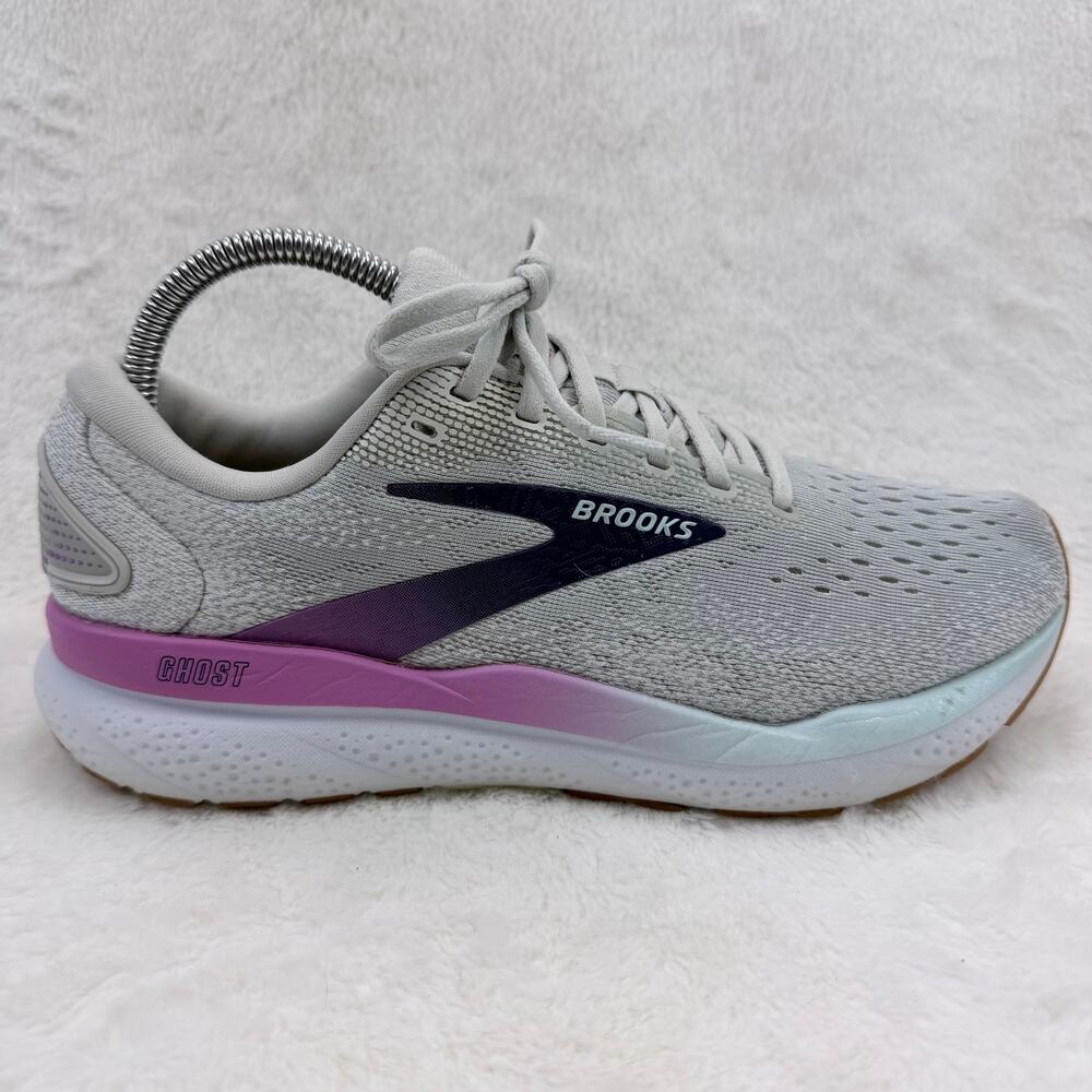 Brooks Ghost 16 Womens Running Shoes White Grey Estate Blue Size 8.5 B